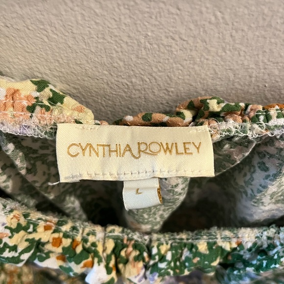 CYNTHIA ROWLEY Smocked Green Crop Top/Blouse - Picture 3 of 4